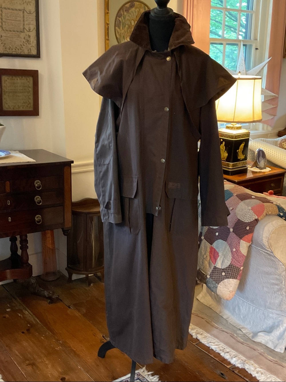 Toggi Heritage Men's Brown Full-Length Waxed Cotton Raincoat.